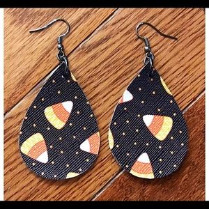Candy corn faux leather earrings